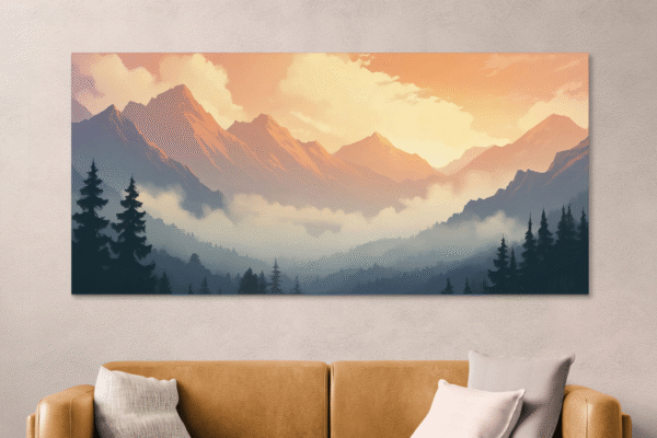 quadro paesaggio astratto paesaggio montuoso al tramonto arte paesaggio sereno arancione e grigio